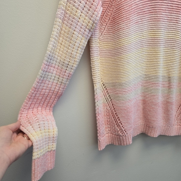 Maurices Large Knit Striped Sweater Pink Yellow Cross Back - Picture 4 of 7